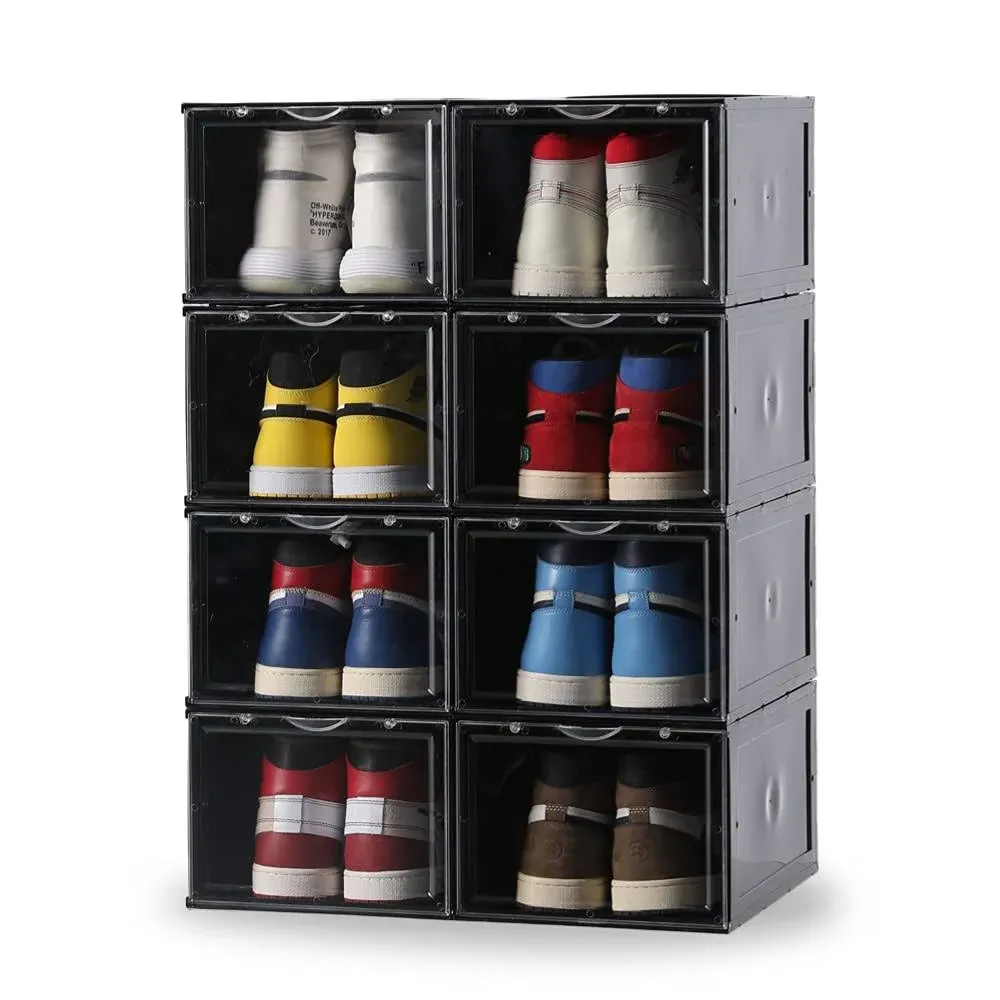 Clemate Shoe Storage Box,Set of 8,Shoe Box Clear Plastic Stackable,Drop Front