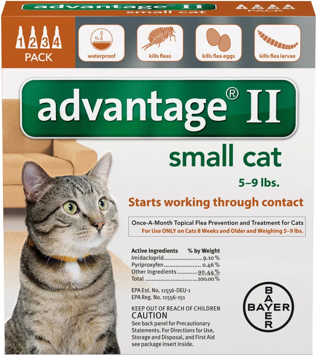 Advantage II Vet-Recommended Flea Prevention for Large Cats 9 lbs+, 2-Monthly Treatments