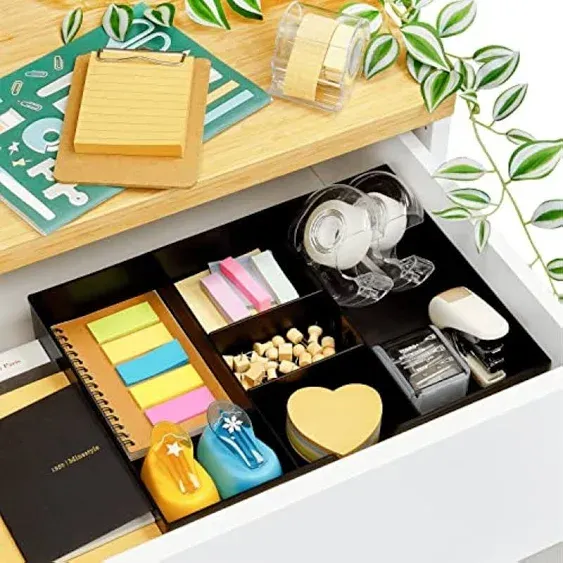 3 Slot Drawer Organizer With Two Adjustable Dividers For Office Desk