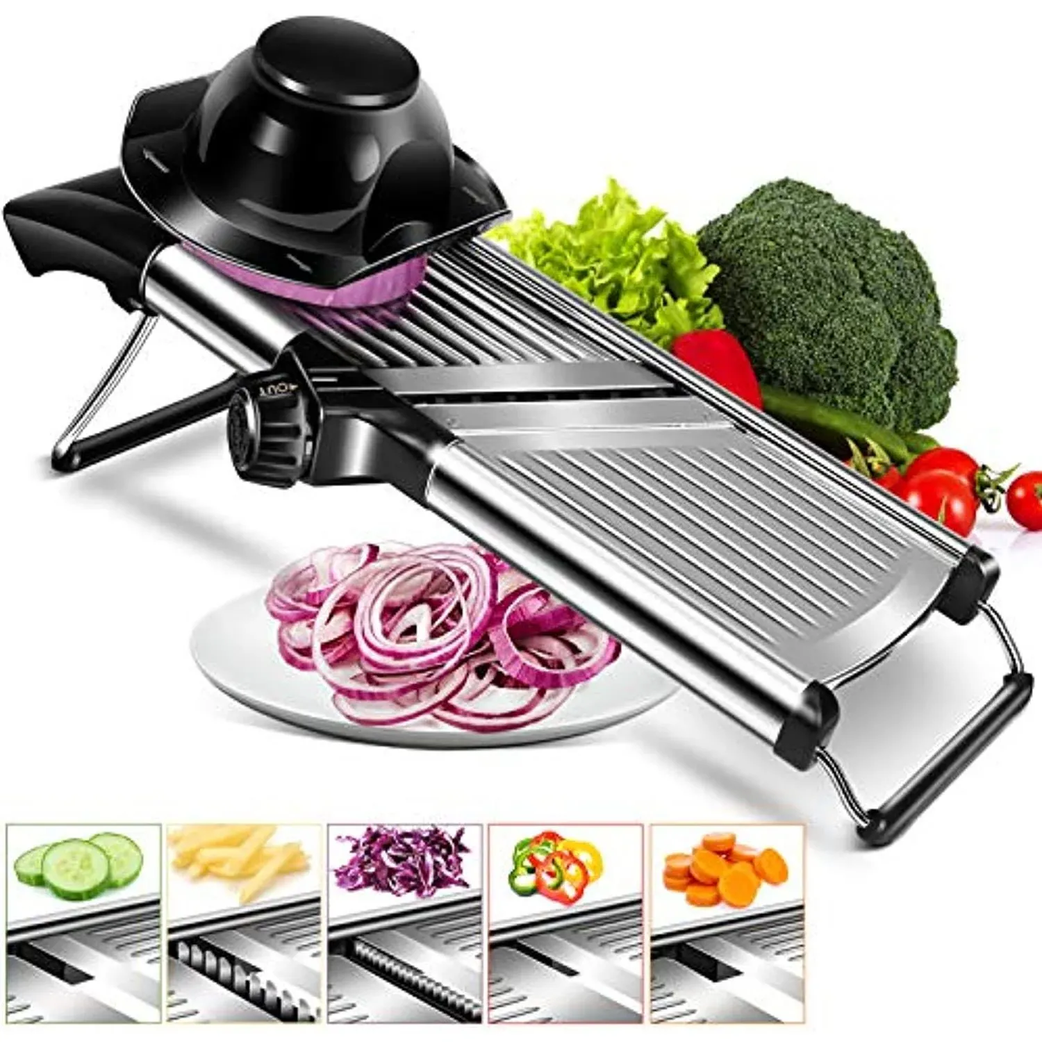 MASTERTOP Adjustable Mandoline Food Slicer Vegetable Slicer Fruit Cutter Stainless Steel Kitchen Julienne Slicer For Kitchen Waffle Fry Cut Potato Chip Vegetable Onion Cheese French Fry