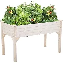 FDW 48x24x30in Elevated Raised Wood Planter Garden Bed Box Stand for Backyard, PatioNatural, Beige