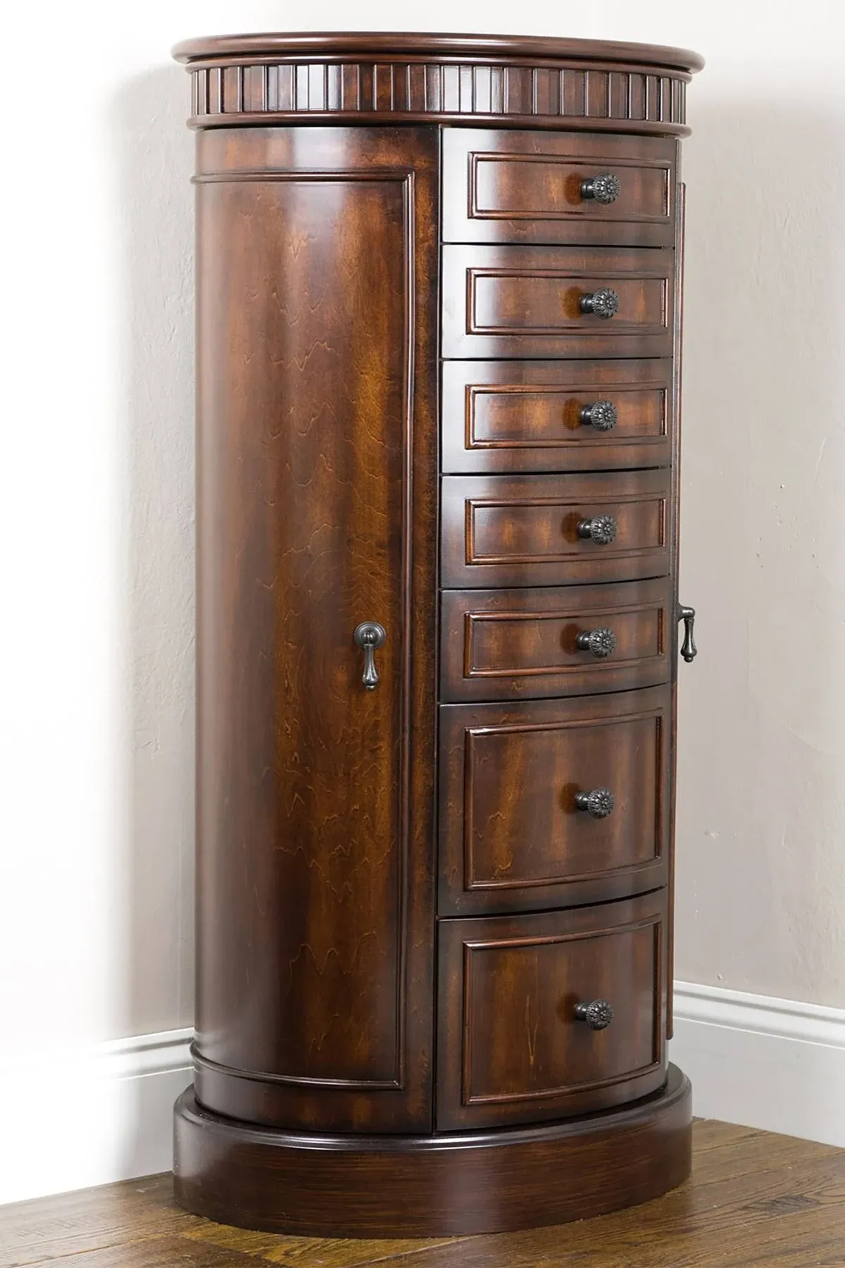 Hives and Honey Bailey Standing Oval Antique Jewelry Armoire, Walnut