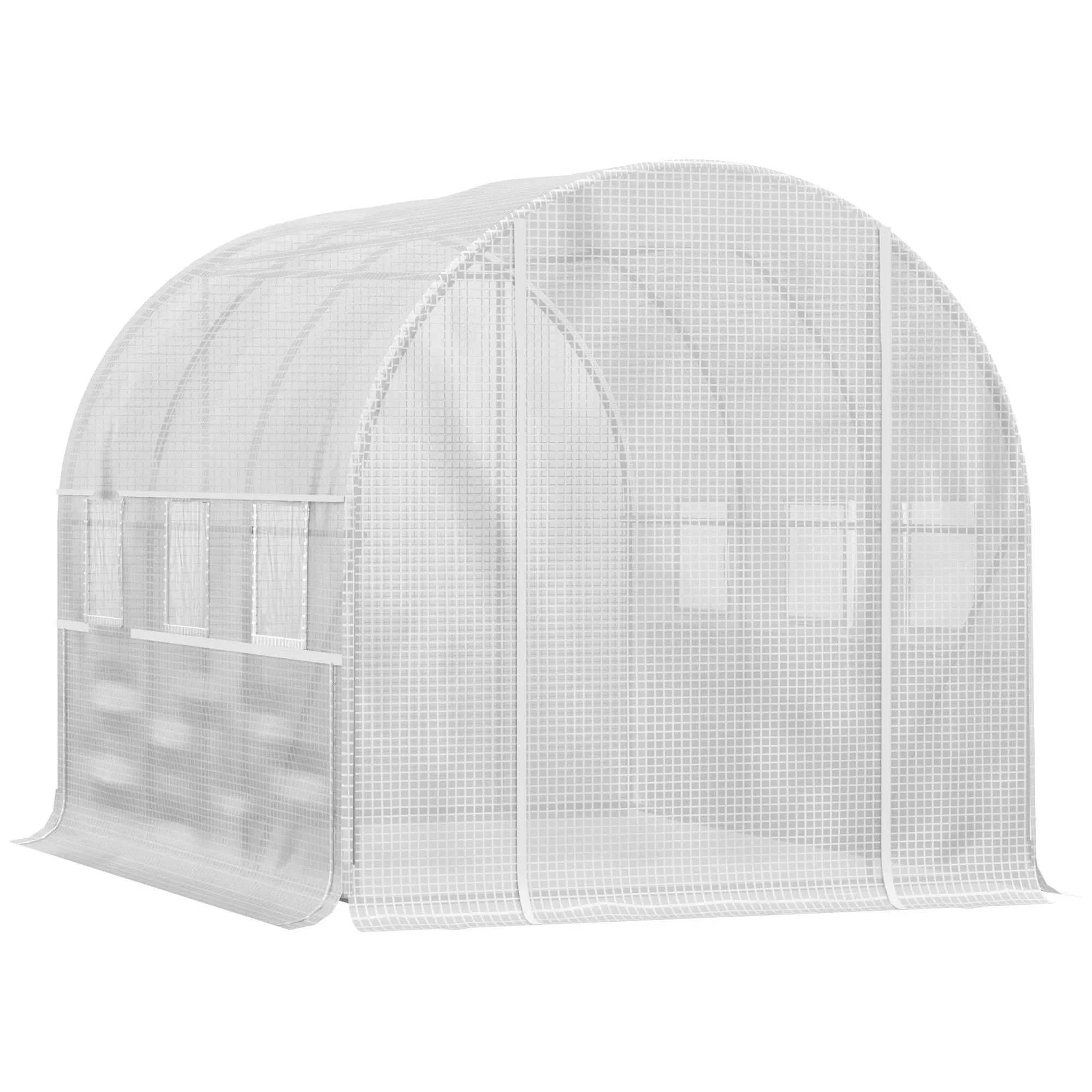 Outsunny 10' x 7' x 7' Walk-In Tunnel Greenhouse, Outdoor Plant Nursery with Quality PE Cover, Zipper Doors and Mesh Windows, White