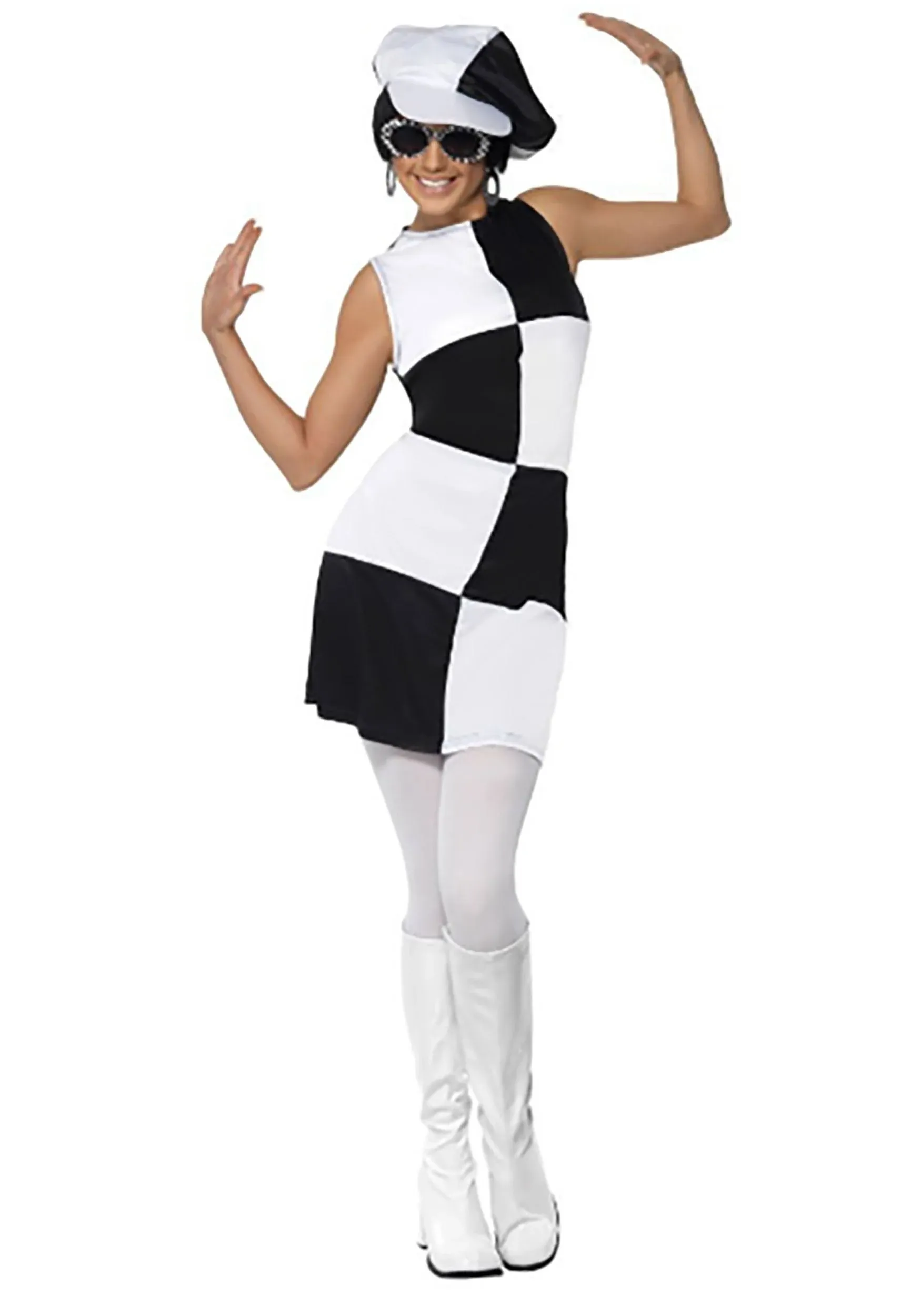 Smiffy&#x27;s 60s Party Girl Costume Dress &amp; Hat Pink Black Color Block