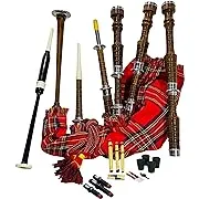 Great Scottish Highland Bagpipes Full Silver Mount Natural&Black Finish With Bag (Royal Stewart Natural Finish) (Royal Stewart Black Finish)