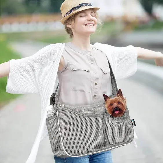 Small Dog Adjustable Sling Carrier - Soft-Sided Crossbody Puppy Carrying Bag    