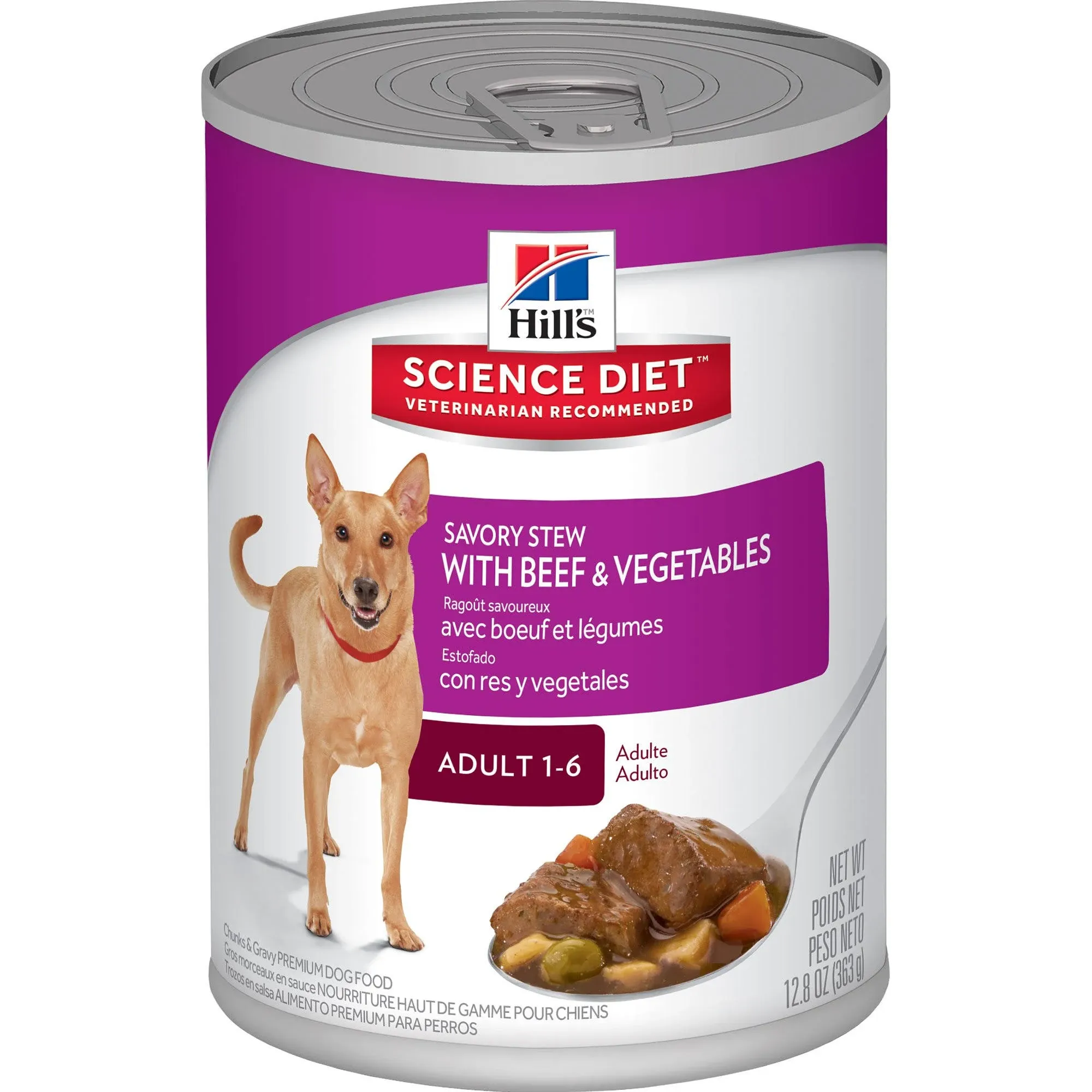 Hill's Science Diet Adult Wet Dog Food, Savory Stew with Beef & Vegetables, 12.8 oz. Cans, 12-Pack