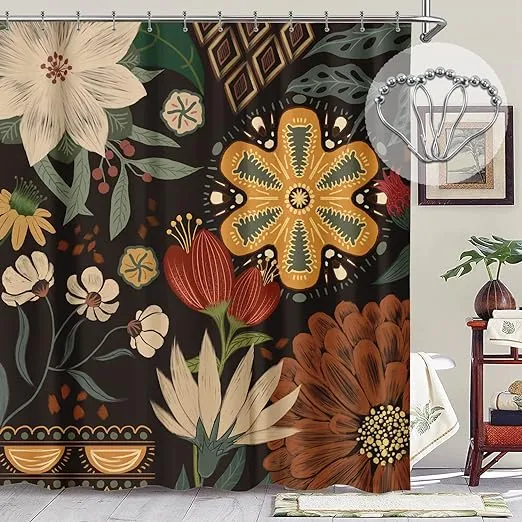 bblyanu Boho Floral Shower Curtain Mid Century Shower Floral