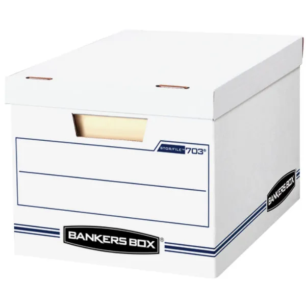 Bankers Box STOR/FILE Storage Box Letter/Legal Lift-Off Lid White/Blue 4/Carton