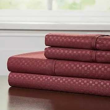 Lavish Home Embossed Microfiber Sheet Set: Burgundy/King