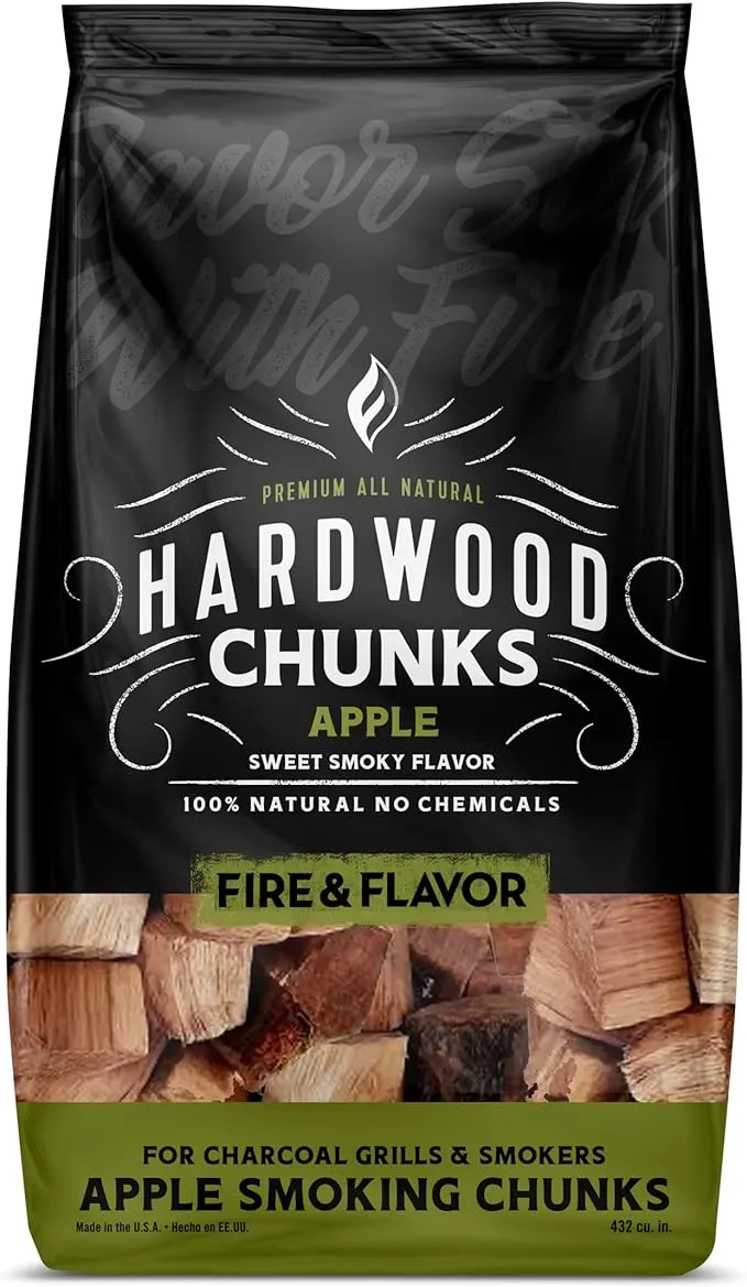 Fire & Flavor Apple Wood Chunks for Smoking and Grilling - All-Natural, Long-Lasting with a Mildly Sweet Flavor - Large Chunk Wood Chips for Smokers,Green 4 Pounds