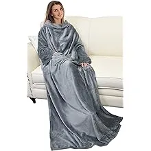 Catalonia Wearable Blanket with Sleeves and Pocket, Cozy Soft Fleece Mink Micro Plush Wrap Throws Blanket Robe for Women and Men, Gift for Her