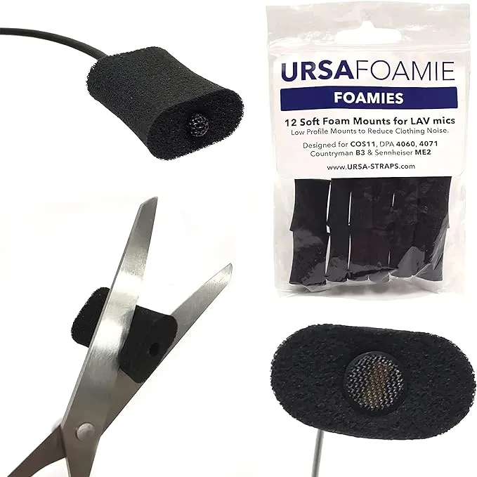 URSA Foamies: Soft Foam Mounts for Wireless Lav Mics. Can be stuck directly to the skin or costume. Fits SANKEN COS11, SENNHEISER MKE2, RODE LAV, DPA 4060/4070 (Pack of 12) (Black)