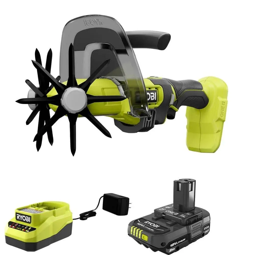 Ryobi P2990VNM One+ 18V Cordless Compact Battery Cultivator with 2.0 Ah Battery and Charger