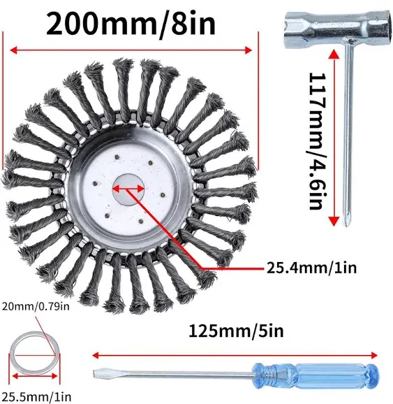 8 Inch Rotary Steel Wire Brush Cutter Trimmer Head Weed Blade Cutter with Adapter Kit Compatible with Stihl, Husqvarna,String Trimmers, Gardening Lawnmower, Moss Grass Rust Removal