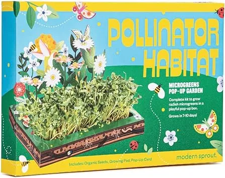 Modern Sprout Interactive Microgreens Garden Kit for Kids, Indoor Seed Activity Kit, for Little Growers, Pollinator Habitat