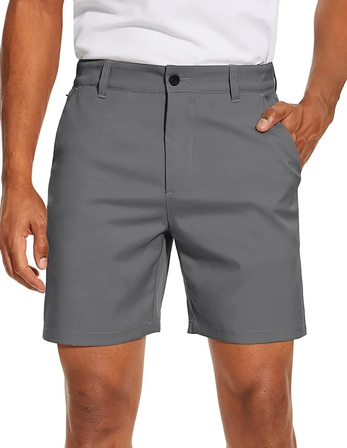 PULI Men's Golf Dress Shorts Flat Front Hybrid 7 Inch Lightweight Quick Dry Chino Casual with Pockets