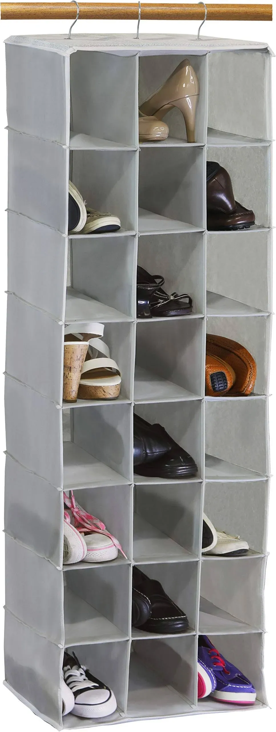  24 Section Hanging Shoe Shelves Closet Organizer, Gray 