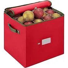 Zober Christmas Ornament Storage Box with Zippered Closure - Protect & Red