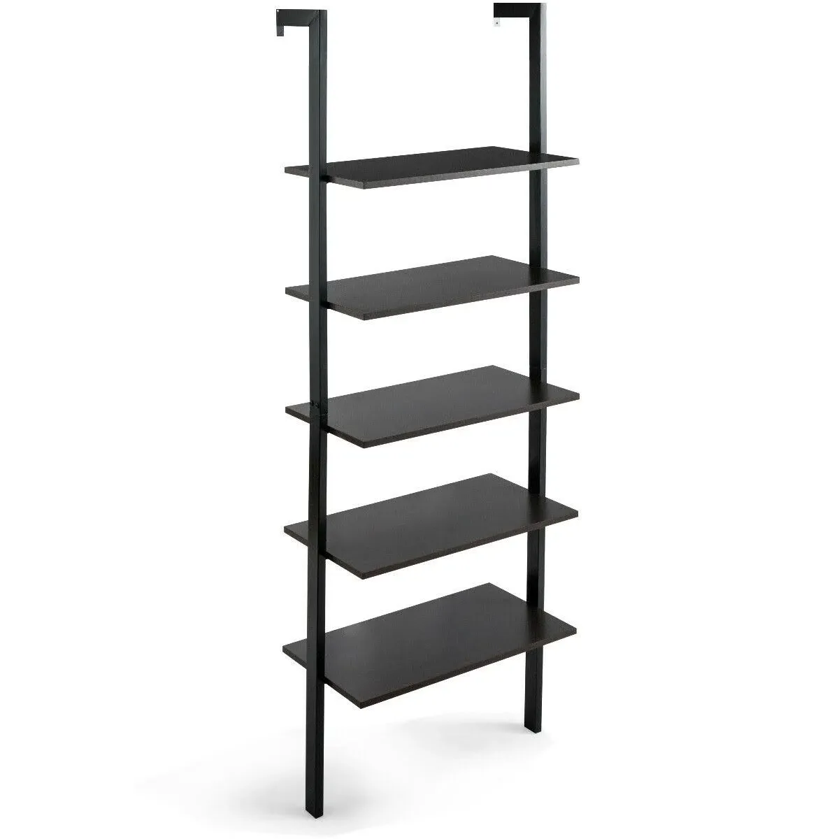 5-Tier Ladder Shelf Wood Wall Mounted Bookshelf W/Metal Frame Display Shelf