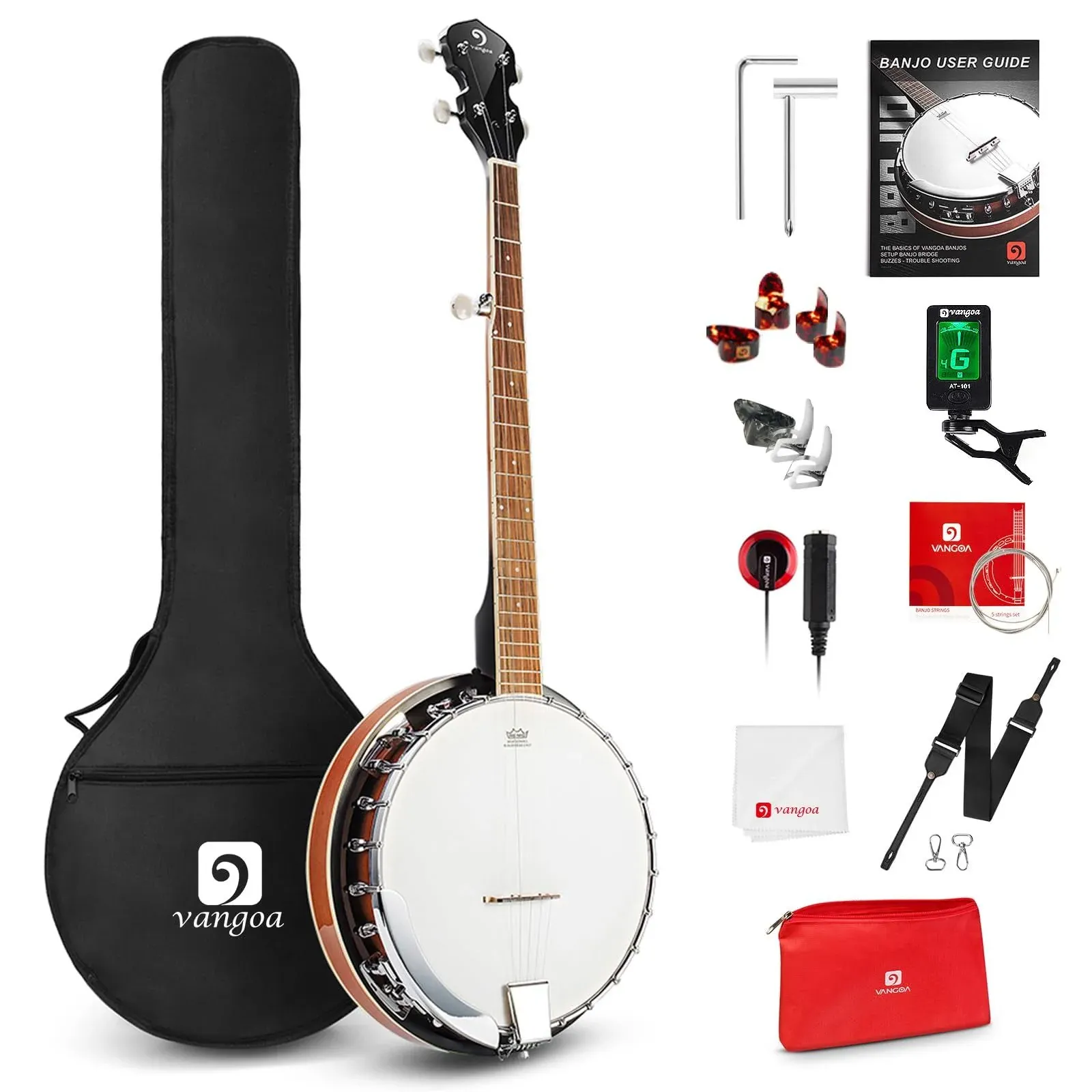 Vangoa 5 String Banjo Remo Head Closed Solid Back with Beginner Kit, Tuner, Stra