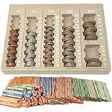 Budgetizer Coin Counter and Sorters Money Tray - Bundled with 64 Coin Roll Wrappers - 6 Storage Compartment Change Counter Organizer and Holder - Ideal Coin