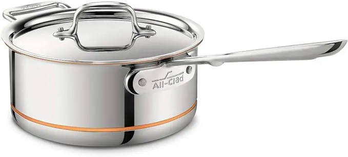 Casserole en acier inoxydable à 5 épaisseurs avec noyau en cuivre All-Clad, 3 litres, four à induction, passe au gril, casseroles et poêles 600F, ustensiles de cuisine argentés