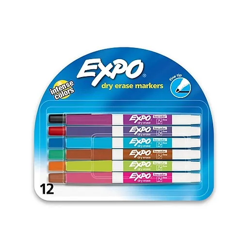 Expo Low Odor Dry Erase Marker, Fine Point, Assorted, 12-Set