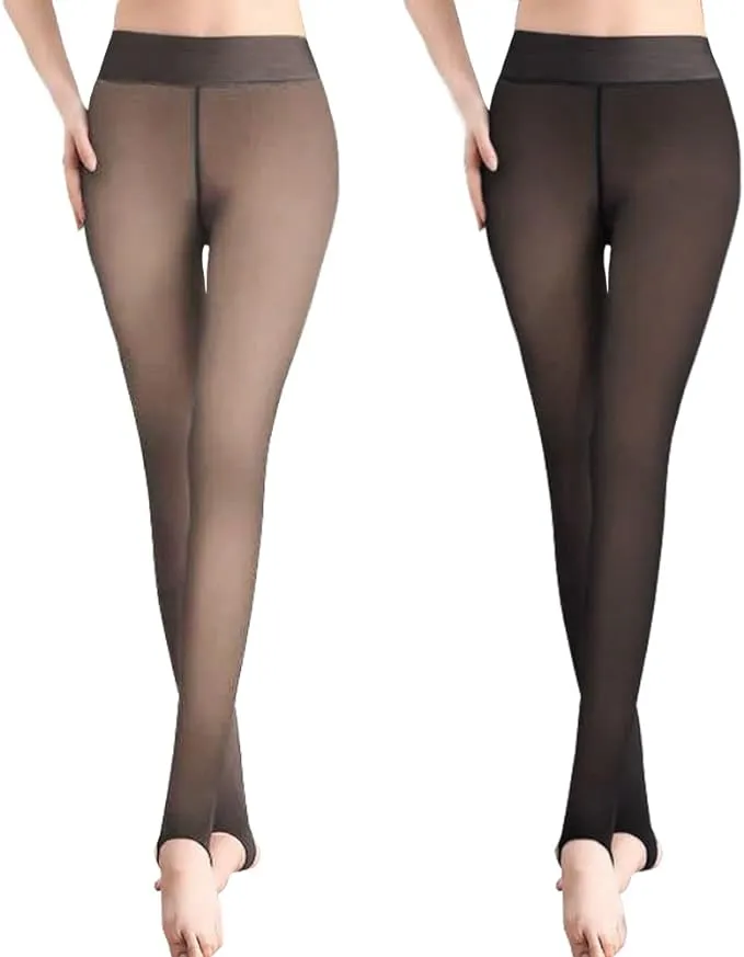 Ritatte Thick Fleece Lined Tights for Women, Fake Warm Translucent Pantyhose, Stretchy High Waist Sheer Solid Leggings