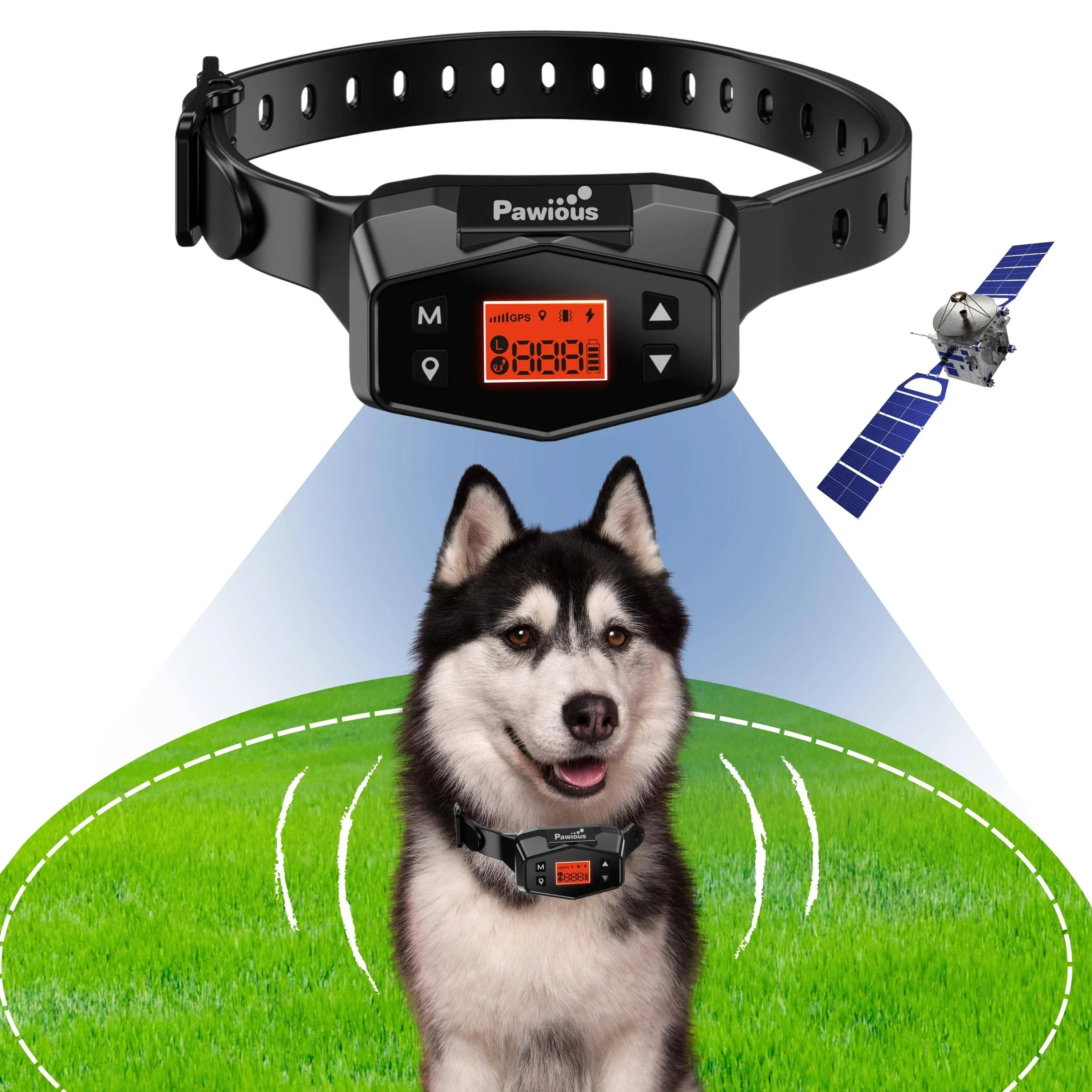 Pawious GPS Dog Fence - 2nd Gen with GPS Signal Boost and AI Scene Recognition - Radius 98-3300ft, IPX7 Waterproof, Wireless Dog Fence for Medium and Large Dogs, Size 9-23in - The Newest Model