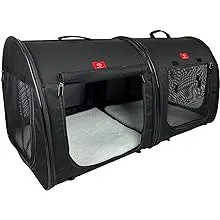 One for Pets Fabric Portable 2-in-1 Double Pet Kennel / Shelter, Black - Car