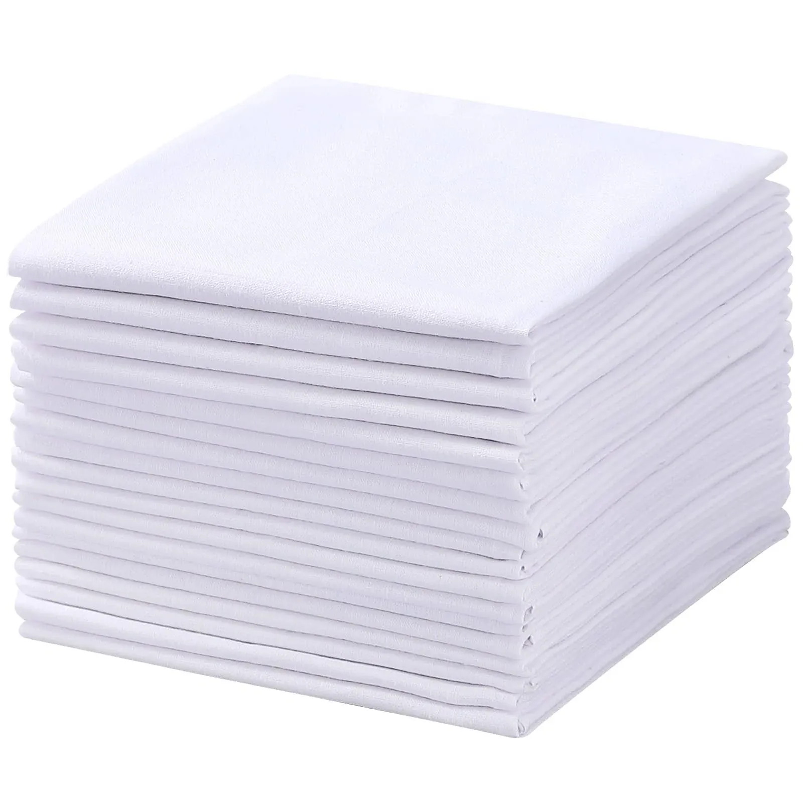 Mens 18 Pack Premium Luxury White Cotton Solid White Hankie - Large Count