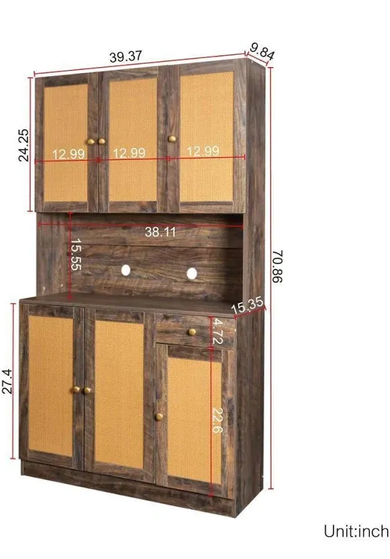 70.87" Tall Wardrobe& Kitchen Cabinet, Open Compartment and Drawer, Freestanding ...