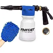 SwiftJet Car Wash Foam Gun Sprayer with Microfiber Wash Mit - Adjustable Water Pressure & Soap Ratio Dial - Foam Cannon Attaches to Any Garden Hose (Foam Sprayer with Wash Mit - Blue)SwiftJet Car Wash Foam Gun Sprayer with Microfiber Was…