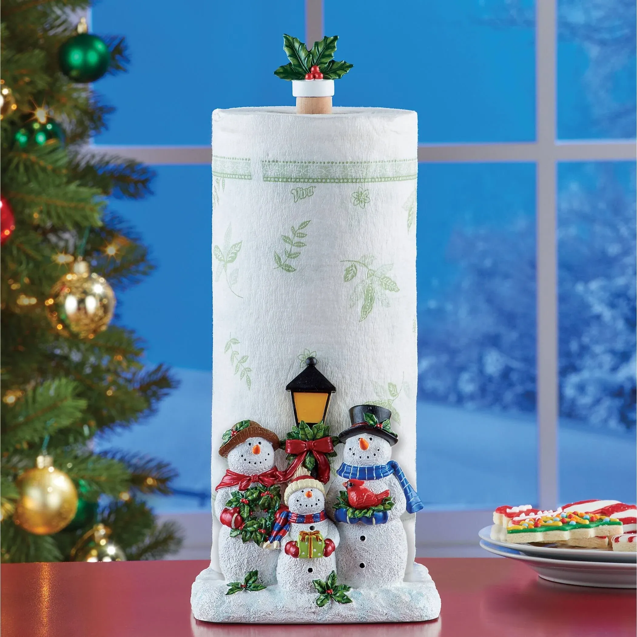 Collections Etc Cheerful Snowmen Family Kitchen Paper Towel Holder - Festive ...