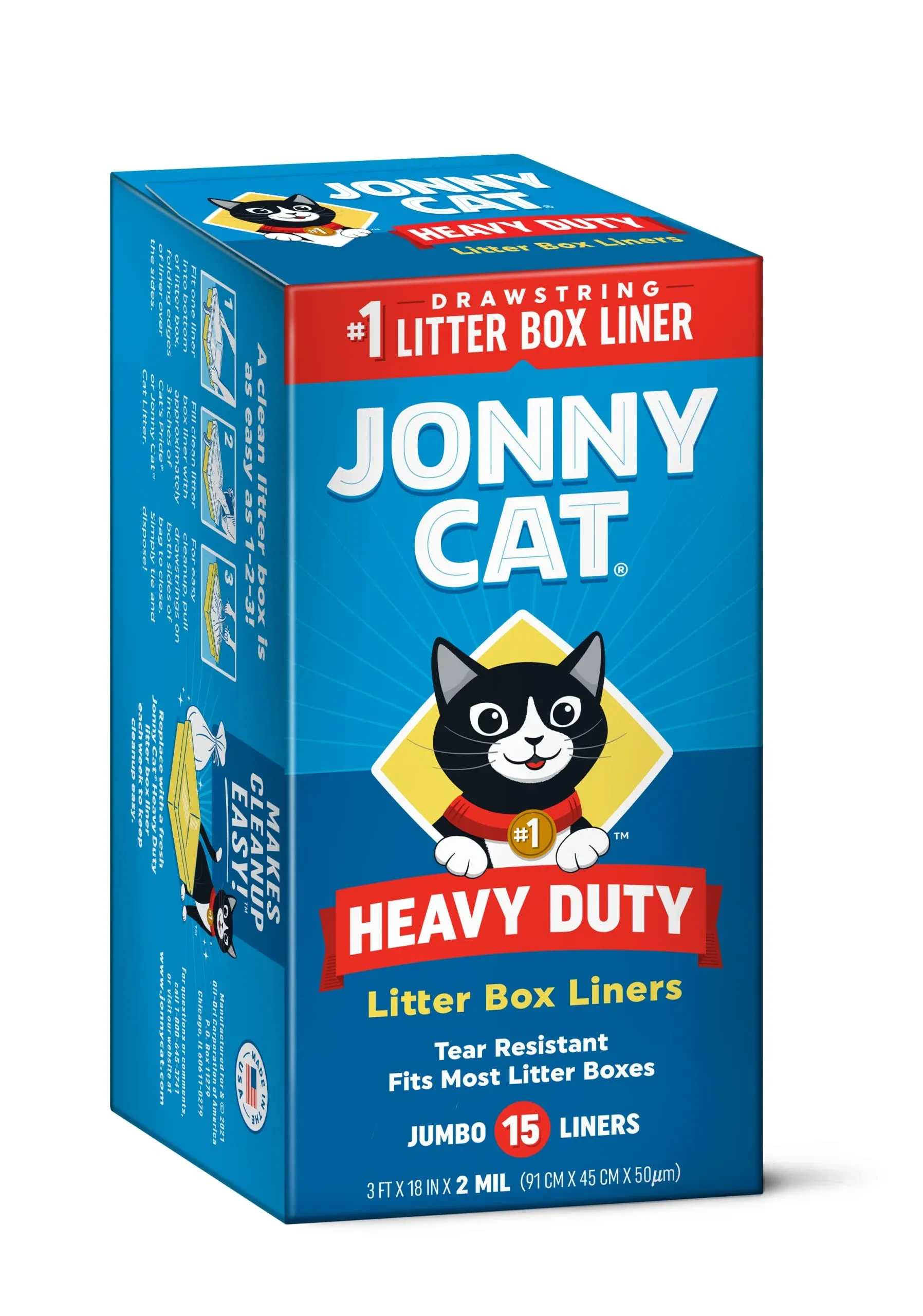 Jonny Cat Litter Box Liners: Heavy Duty - Tear &amp; Leak Resistant - Drawstring Clo