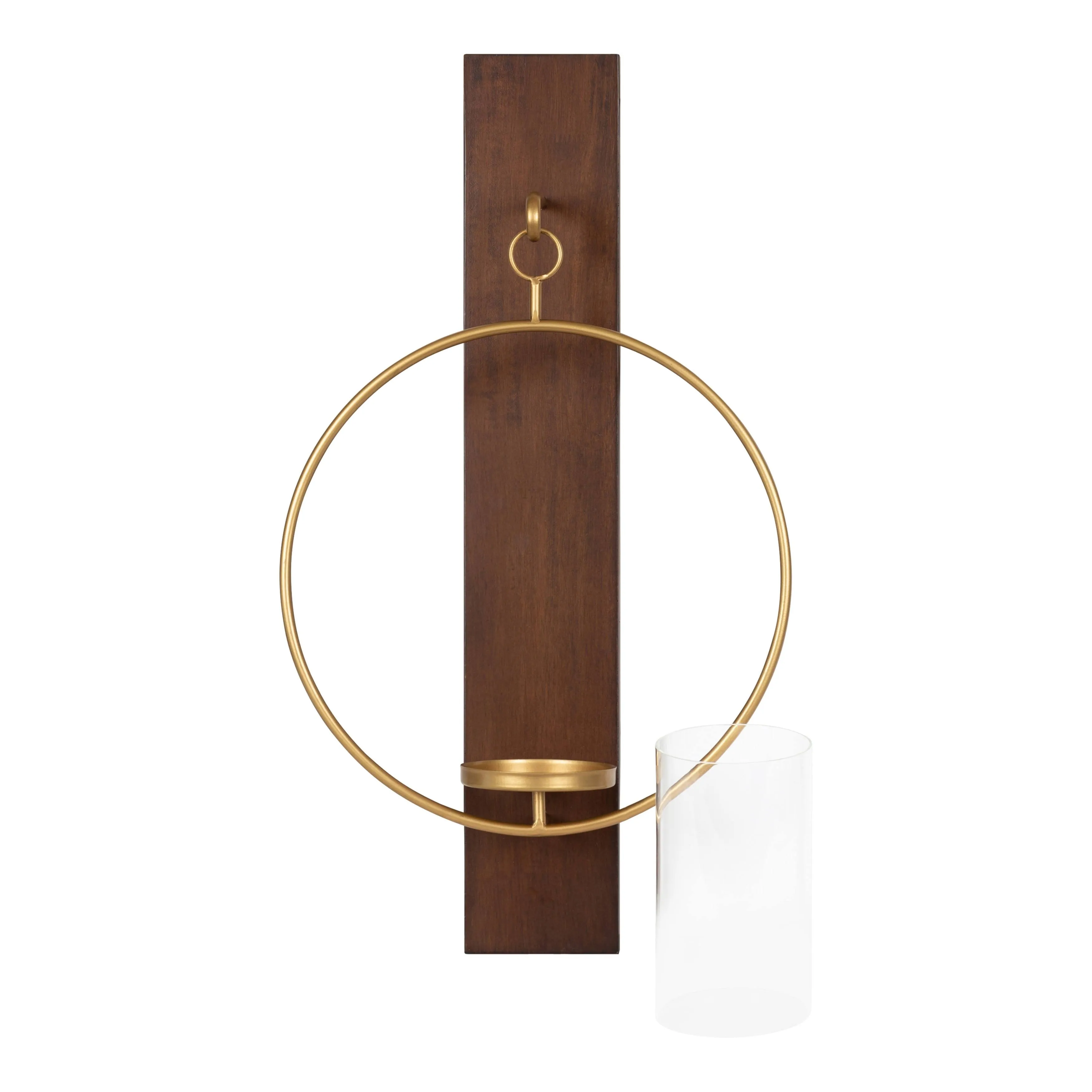 Kate and Laurel Candle Sconce Mid-Century Contemporary Solid Wood Walnut Brown