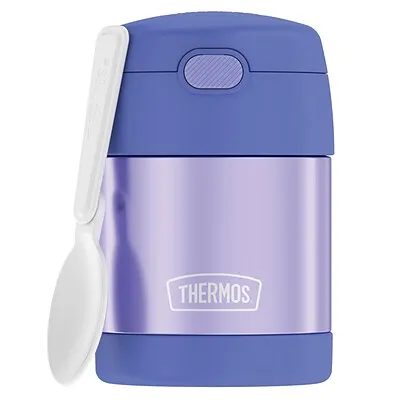 THERMOS FUNTAINER 10 Ounce Stainless Steel Vacuum Insulated Kids Food Jar with Folding Spoon, Purple