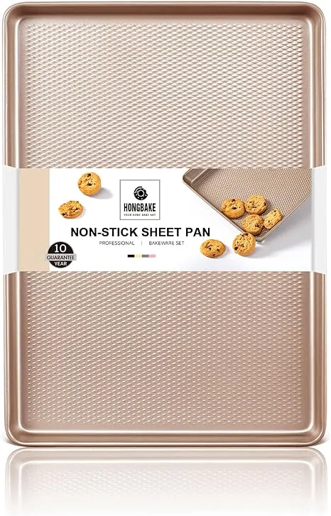 Jelly Roll Pan 15x10 - HONGBAKE Commercial Cookie Sheets for Baking with Diamond Texture Surface, 57% Thicker Carbon Steel Baking Sheet for Oven, Nonstick Cooking Tray