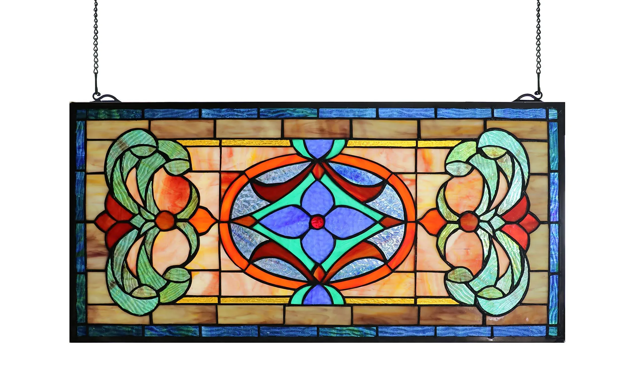 Yogoart Extra Large Horizontal Transom Window Stained Glass Window Panels Hanging 26" Width X 12.8" Height