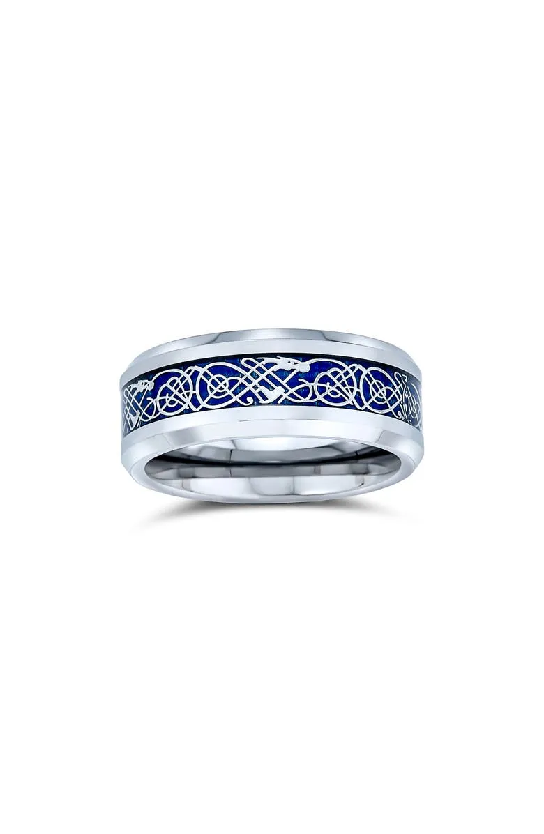 Celtic Dragon Titanium Band Ring In Blue