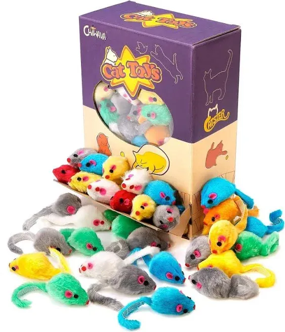 CHIWAVA 36PCS 4.1'' Furry Cat Toy Mice Rattle Small Mouse Kitten Interactive Play Assorted ColorCHIWAVA 36PCS 4.1'' Furry Cat Toy Mice Rattle Small M…