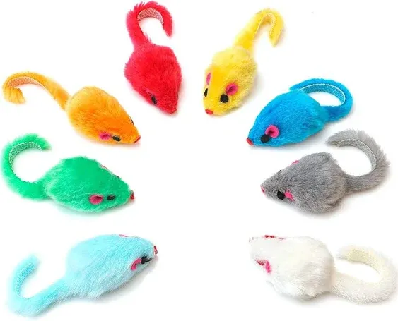 36pcs 4.1'' Furry Cat Toy Mice Rattle Interactive Play For Small Mouse