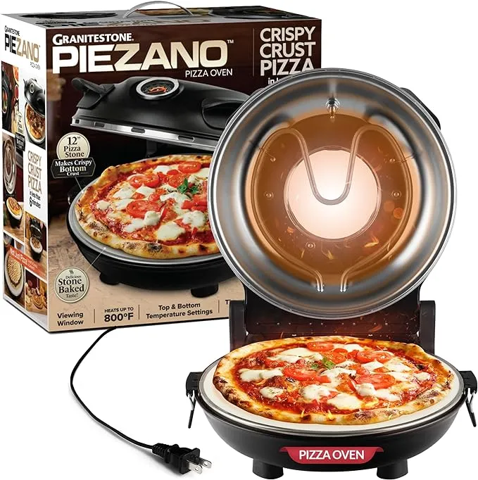 PIEZANO Pizza Oven by Granitestone – All in 1 Pizza Oven Indoor/Outdoor Portable Electric Countertop Pizza Maker Heats up to 800˚F with Pizza Stone to Simulate Brick Oven Taste at Home AS SEEN ON TV