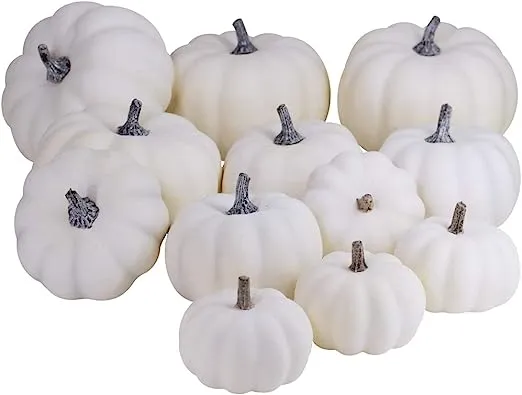 BESTTOYHOME 12 Pcs Rustic Harvest White Artificial Pumpkins