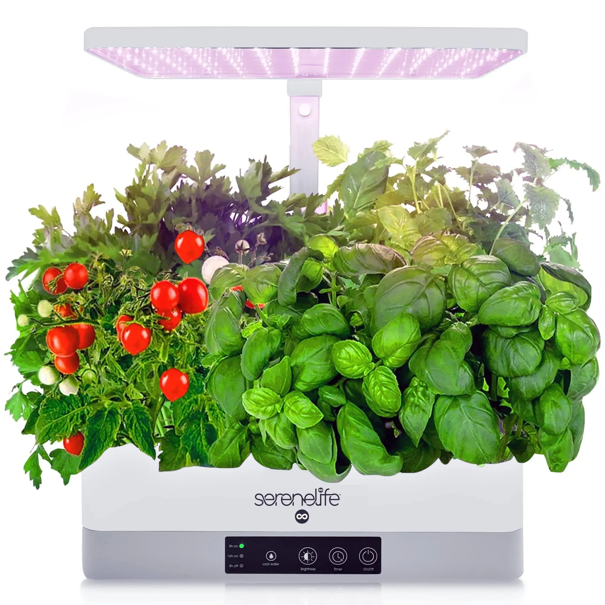 SereneLife Smart Starter Kit-Hydroponic Herb Garden Indoor Plant System w/Height Adjustable LED Grow Lights, 6 pods, 3 Modes-Home Kitchen, Bedroom, Office SLGLF140 Aluminum (White)