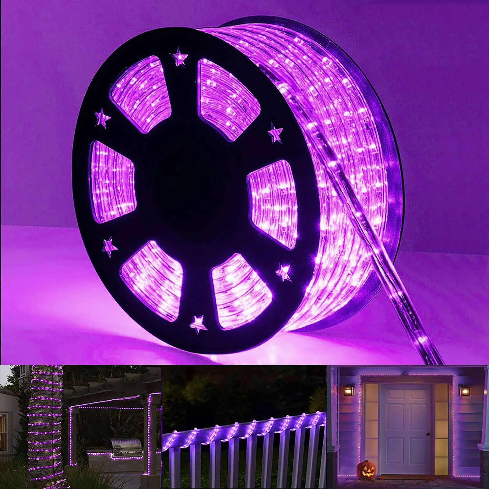 Toodour LED Rope Lights Outdoor, 100ft 720 LED Purple Halloween Tube Lights, ...