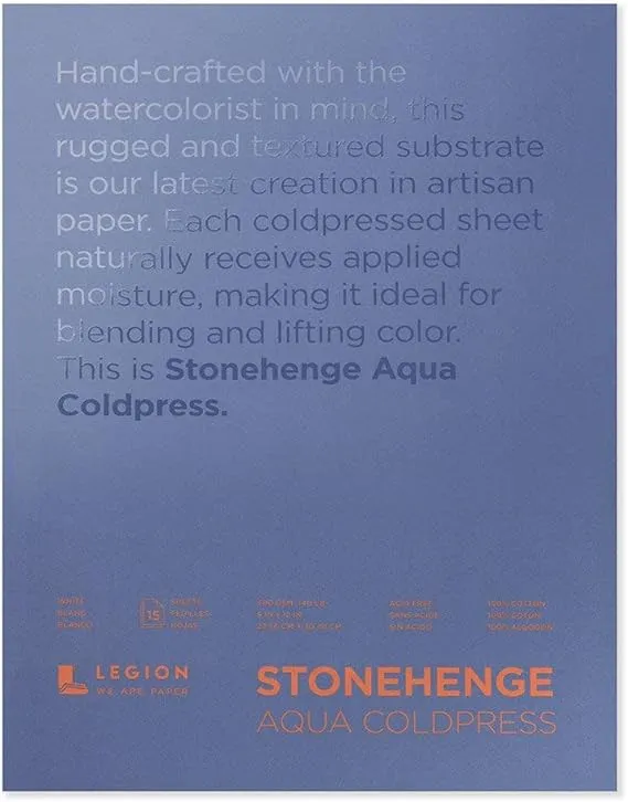 Legion Stonehenge Aqua Watercolor Block , 140 Cold Press, 9 x 12 Inches, 15 ...