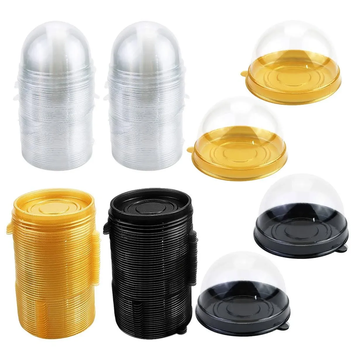 Pralb 100 Set Clear Plastic Mini Cupcake Boxes Muffin Pod Dome Muffin Single ...