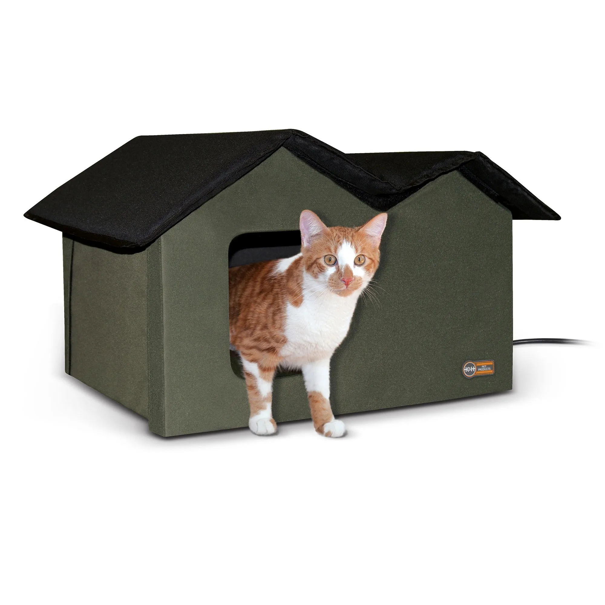 K&H Pet Products Outdoor Heated Cat House Extra-Wide Olive/Black 26.5 X 15.5 X 21.5 Inches